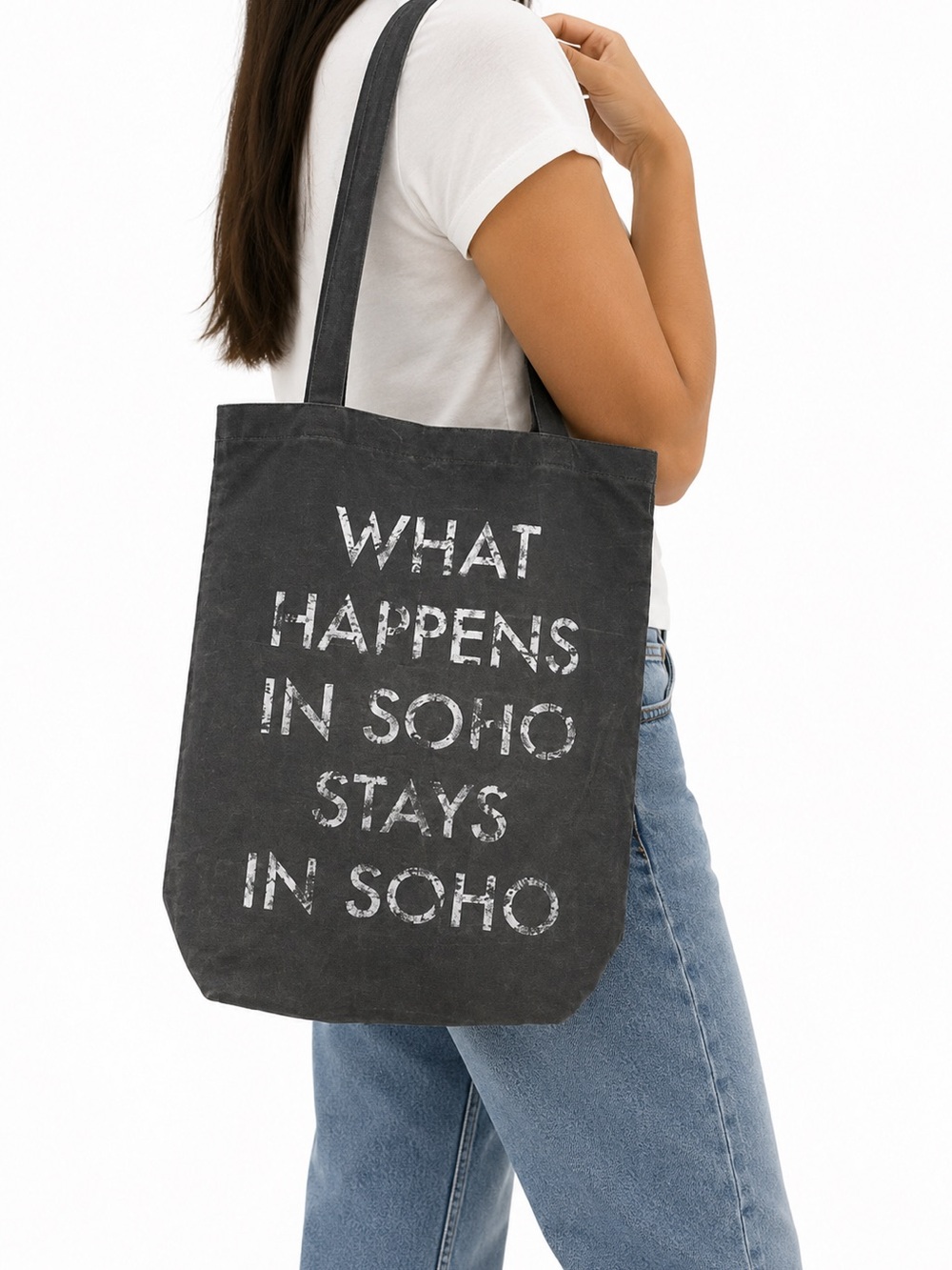 NEW - RARE FIND - Zara Ombré Canvas Tote Bag What Happens in SoHo Stays in SoHo